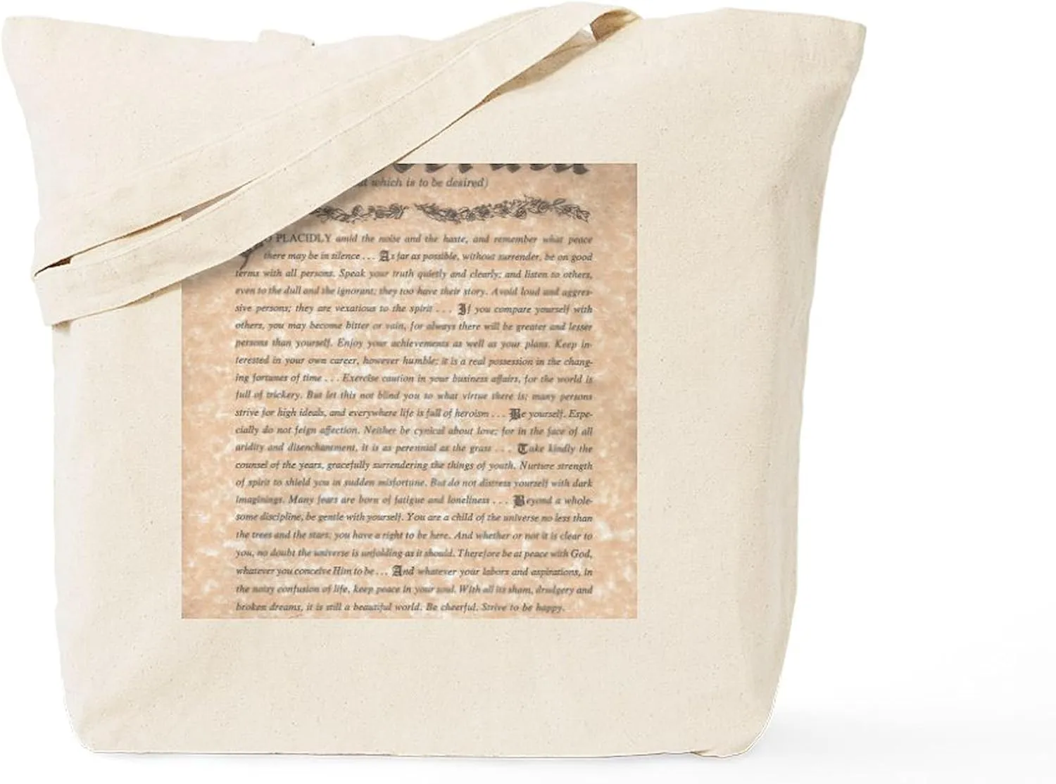 CafePress The Desiderata Poem By Max Ehrmann Tote Bag Reusable Natural Beige Canvas Shopping Bag