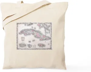 CafePress Vintage Map Of Cuba (1861) Tote Bag Reusable Natural Beige Canvas Shopping Bag