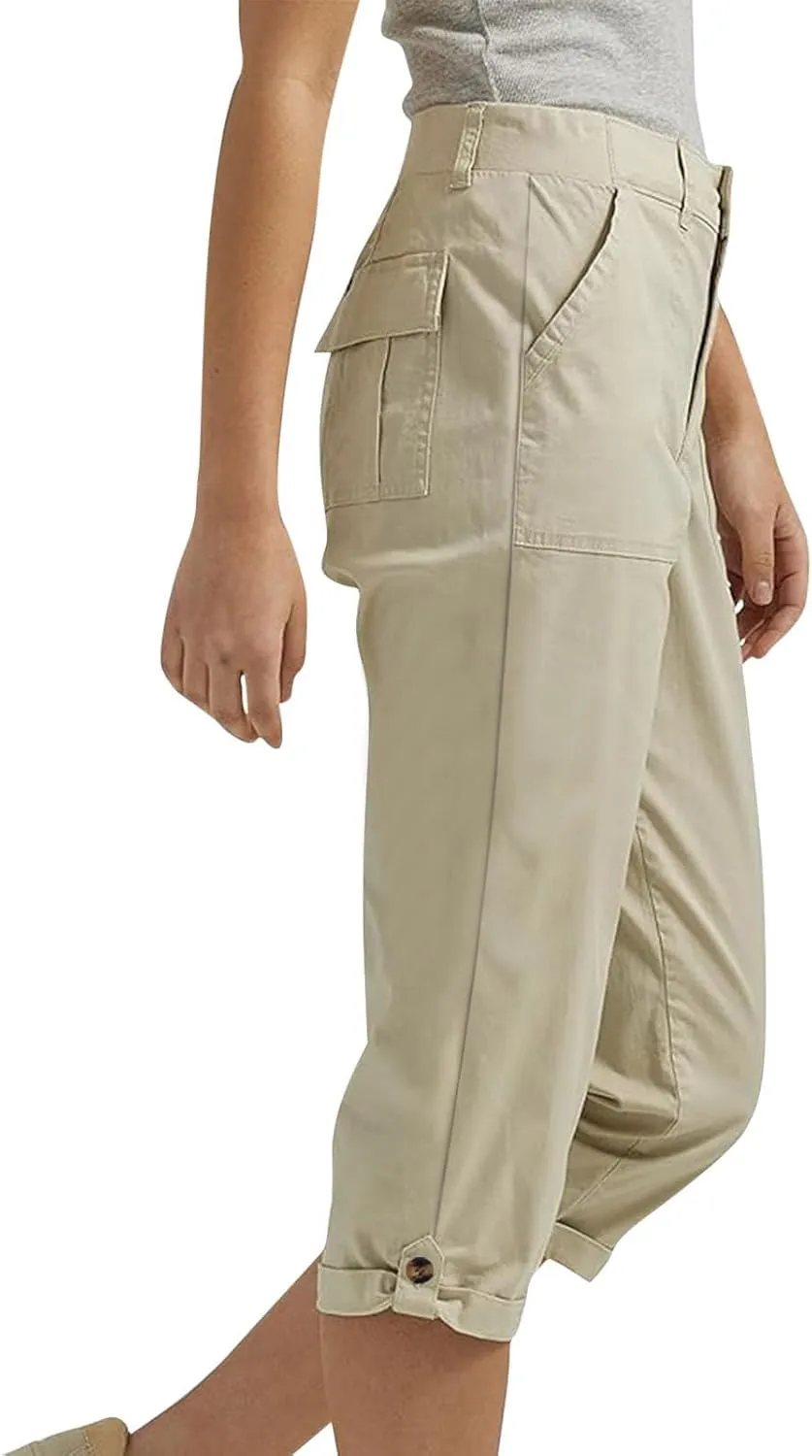 Cargo Capri Pants for Women Dressy Casual High Waisted Capris Summer Loose Elastic Waist Cropped Trouser with Pockets