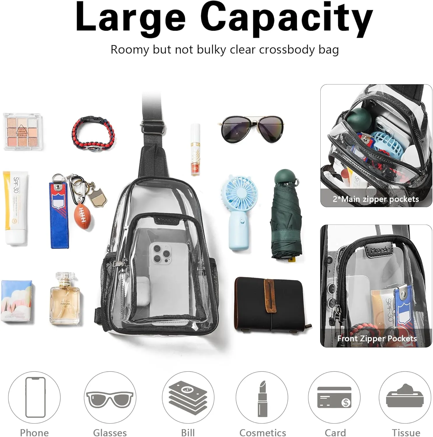 Clear Bag for Stadium Events Approved Clear Purses for Women Crossbody Transparent Bag Stadium Bags for Concert Sport