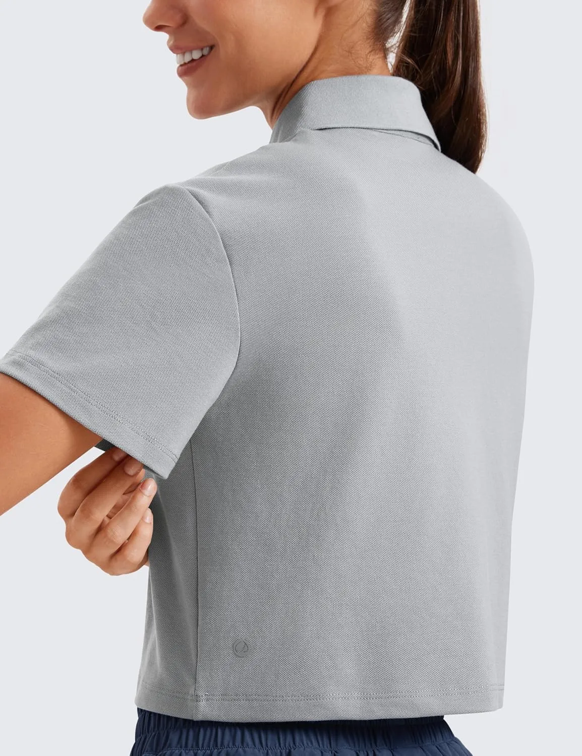 CRZ YOGA Golf Crop Polo Shirts for Women 3 Button Collared Quick Dry Tennis T-Shirt Short Sleeve Workout Athletic Tops