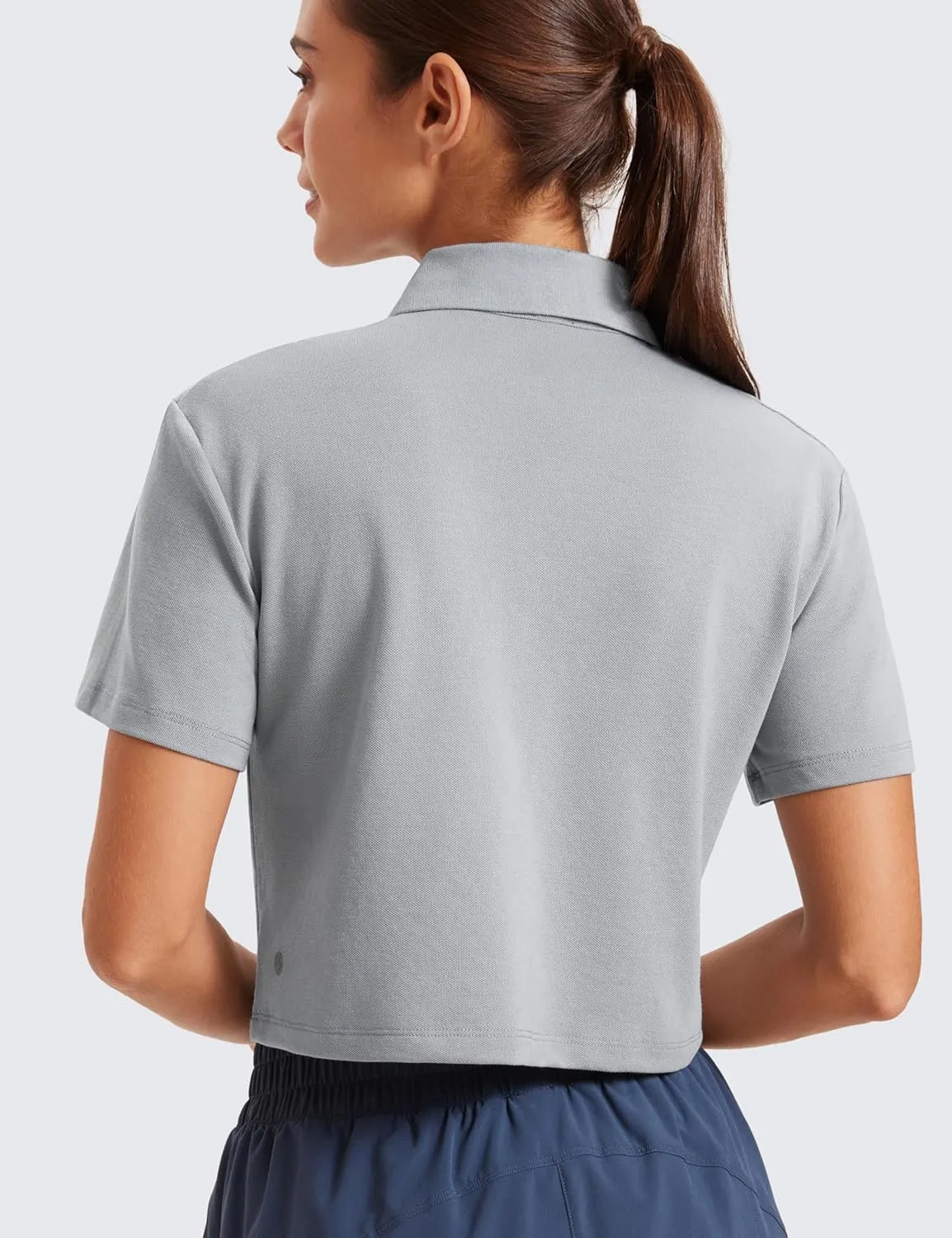 CRZ YOGA Golf Crop Polo Shirts for Women 3 Button Collared Quick Dry Tennis T-Shirt Short Sleeve Workout Athletic Tops