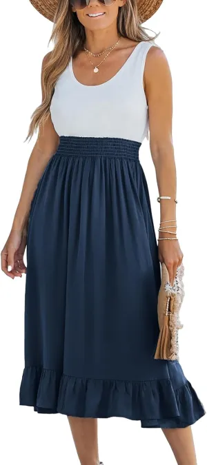 CUPSHE Women's Summer Midi Dresses Sleeveless Tank Smocked Beach Vacation Hawaiian 2025 Flowy Sundress