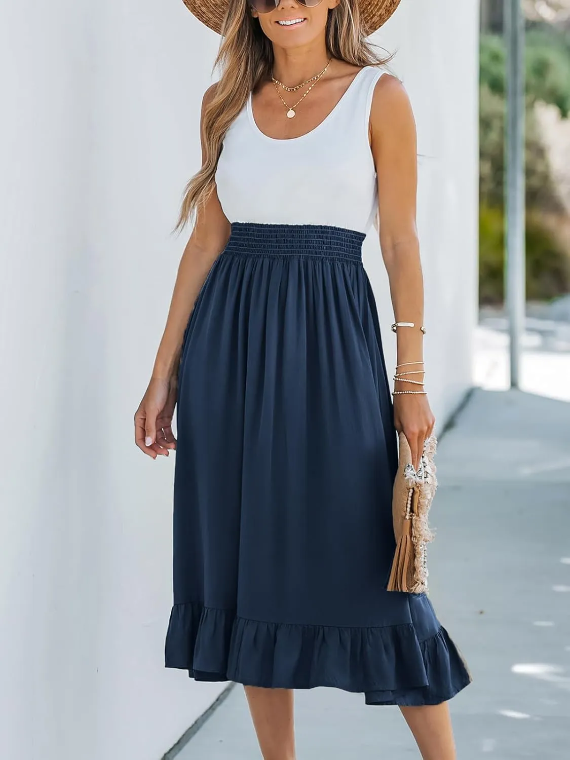 CUPSHE Women's Summer Midi Dresses Sleeveless Tank Smocked Beach Vacation Hawaiian 2025 Flowy Sundress