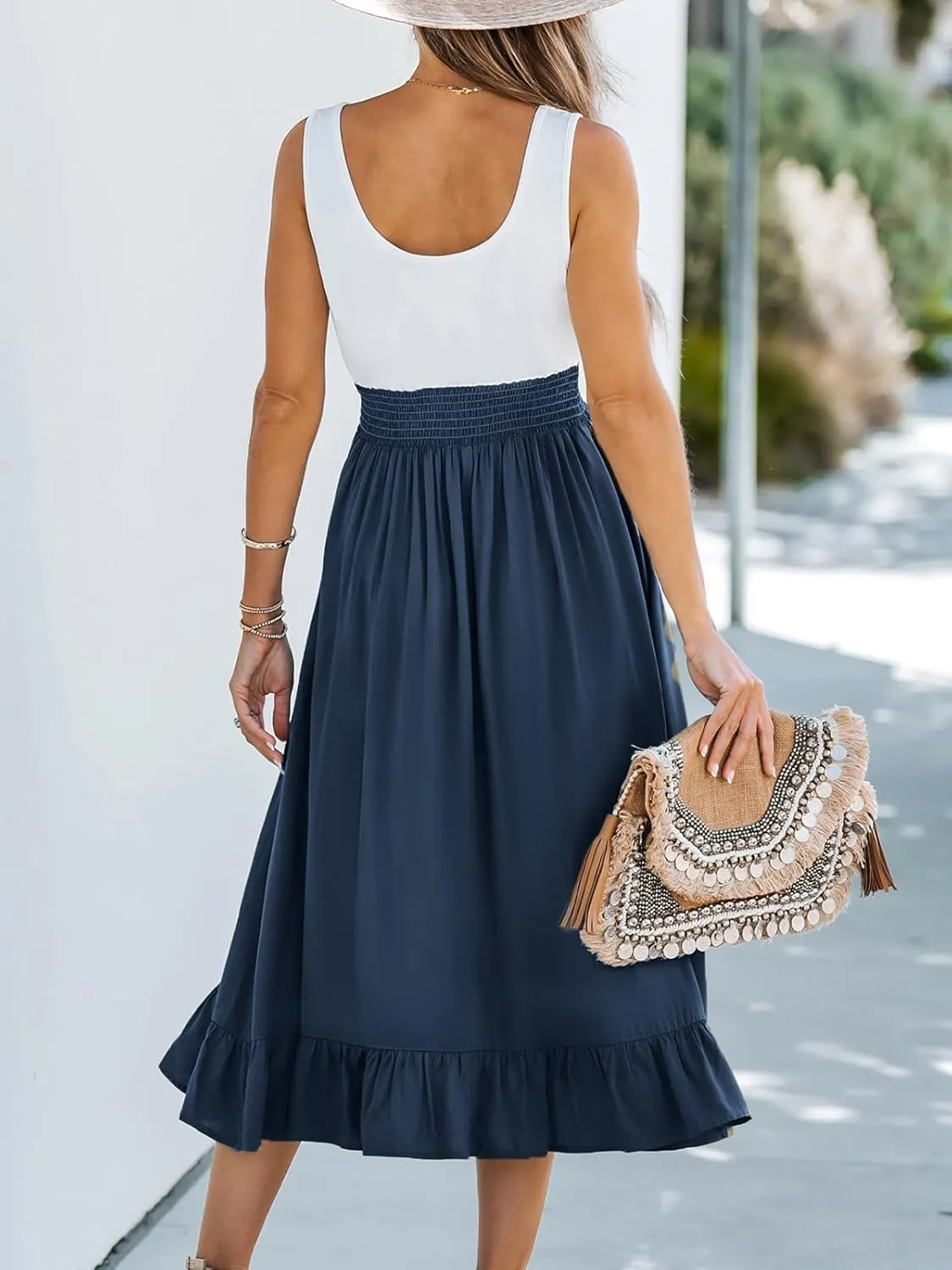 CUPSHE Women's Summer Midi Dresses Sleeveless Tank Smocked Beach Vacation Hawaiian 2025 Flowy Sundress