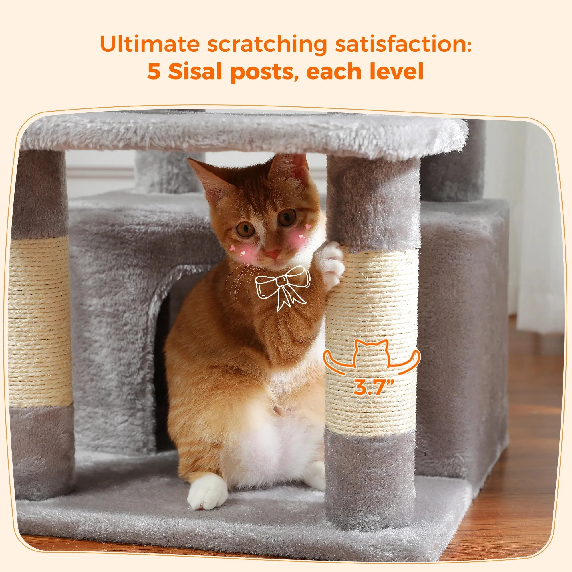 Deluxe Cat Tree Tower for Large Cats - 136cm Height with Hammocks, Condos, and Scratching Posts