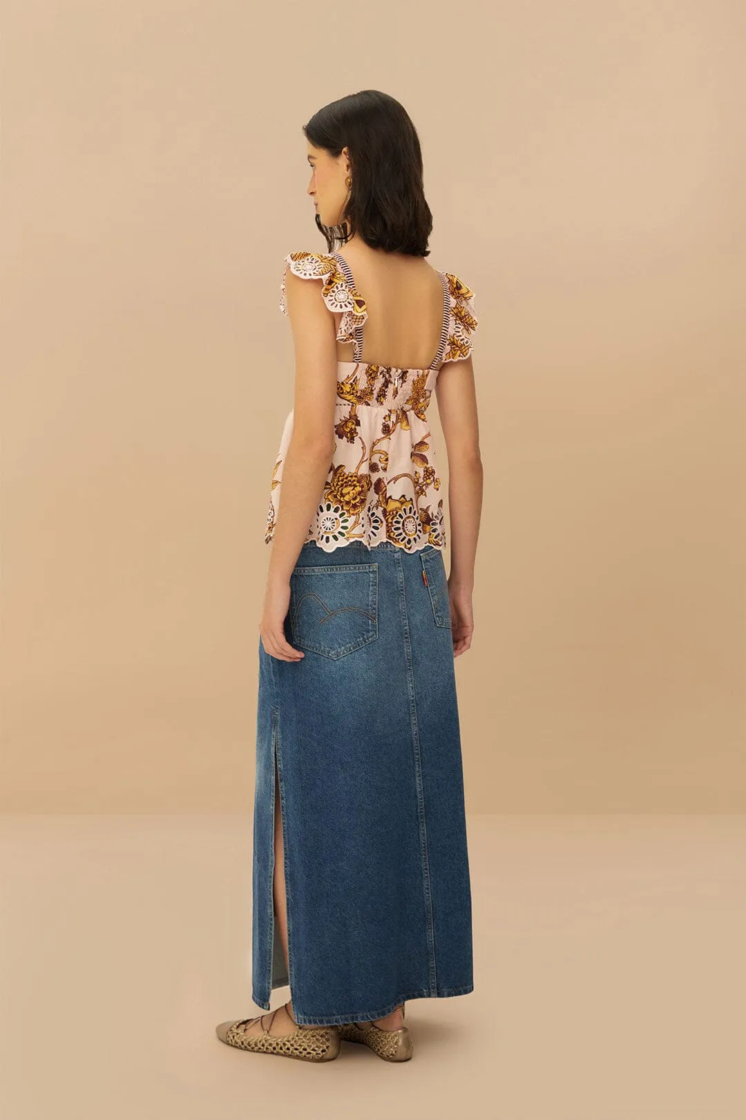 Denim Side Slit Maxi Skirt