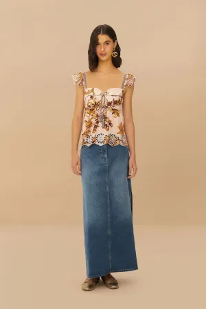 Denim Side Slit Maxi Skirt