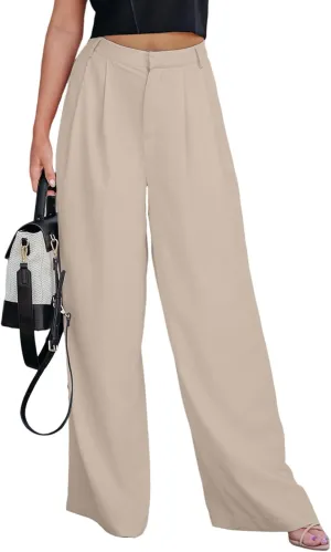 Dokotoo Women's Wide Leg Pants Business Casual Loose High Waisted Dress Palazzo Flowy Trousers