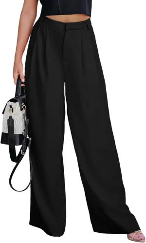 Dokotoo Women's Wide Leg Pants Business Casual Loose High Waisted Dress Palazzo Flowy Trousers