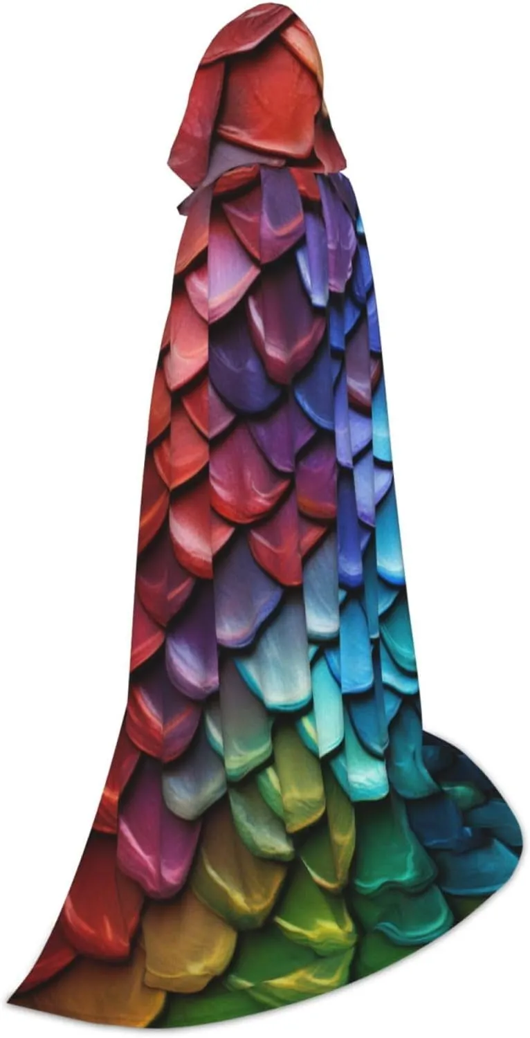 Dragon Colored Scales Halloween Cape For Teenagers, Hooded Cloak Long Cape Costume Cloak For Party Or Cosplay