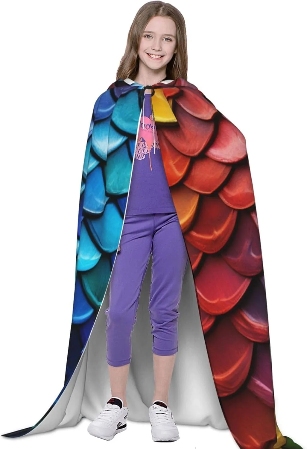 Dragon Colored Scales Halloween Cape For Teenagers, Hooded Cloak Long Cape Costume Cloak For Party Or Cosplay