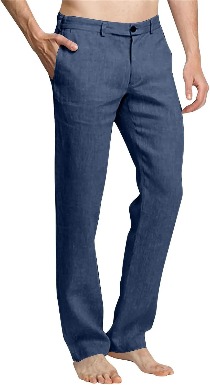 Dress Pants for Men Flat Front Business Work Linen Pants Summer Beach Wedding Guest Suit Trousers Casual Golf Outfits