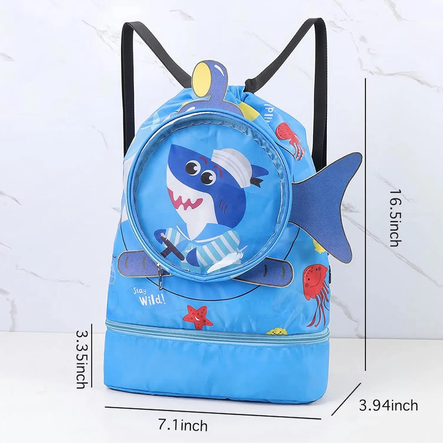 Dry Wet Separated Swim Bags for Swimmers Shark Pool Gear Drawstring Gym Bag Beach Backpack for Women Men Boys Girls Teener Camping Hiking Shopping Swimming Dance Travel With Shoe Compartments
