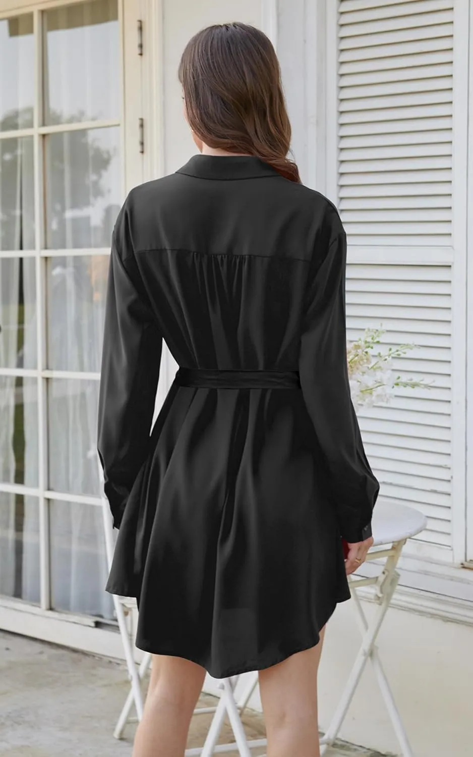 ECOWISH Womens Button Shirt Dress with Pockets Fall Spring Short Mini Dresses Long Sleeve 3/4 Sleeve Long Tunics Blouse Belt