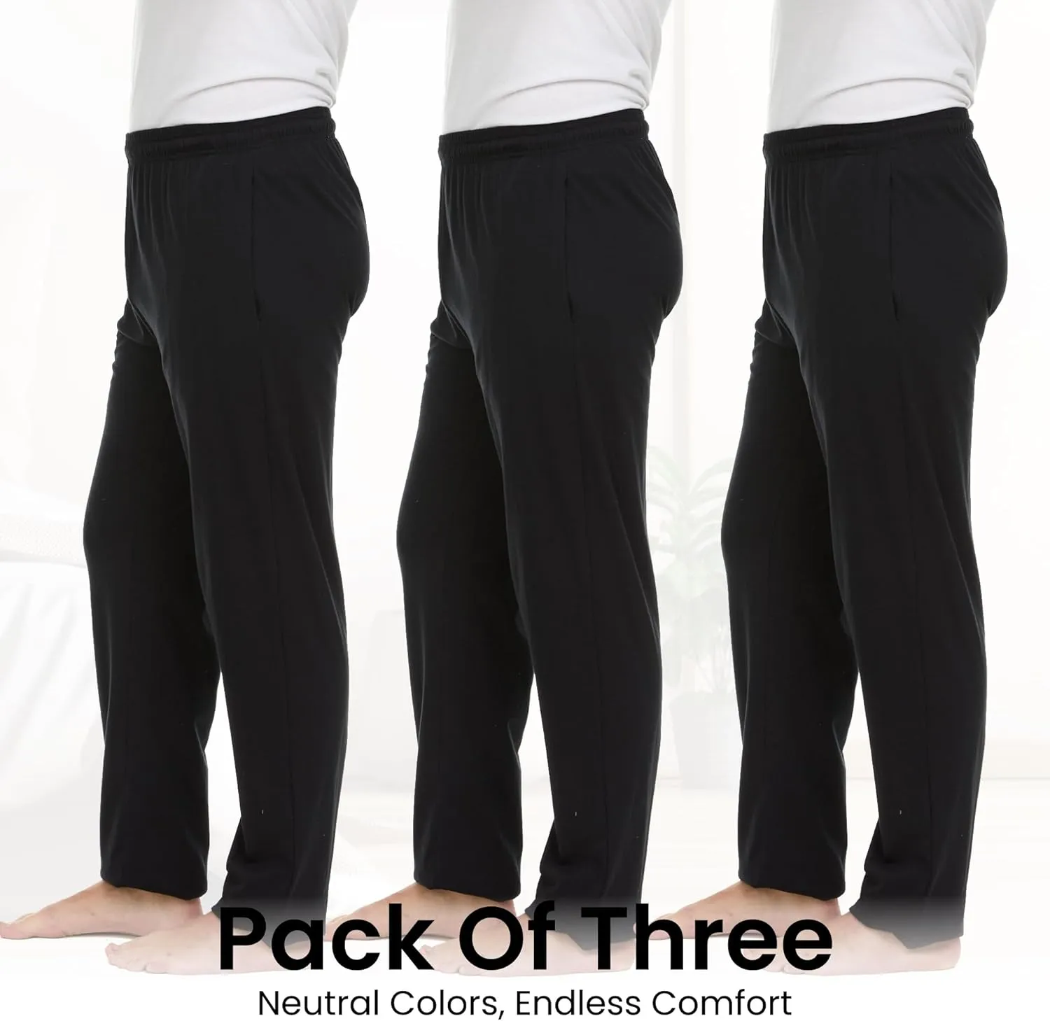 Essential Elements Men's 100% Cotton Jersey Active Lounge Sleep Pajama Pants for Men - 3 Pack