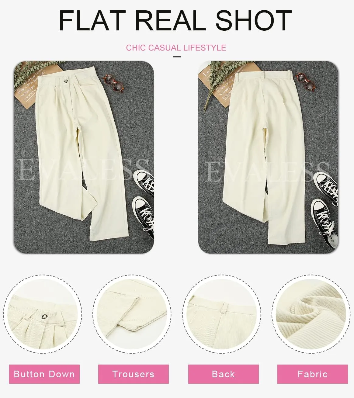 EVALESS Corduroy Pants for Women Casual High Waisted Straight Leg Pants Loose Comfy Trousers with Pockets