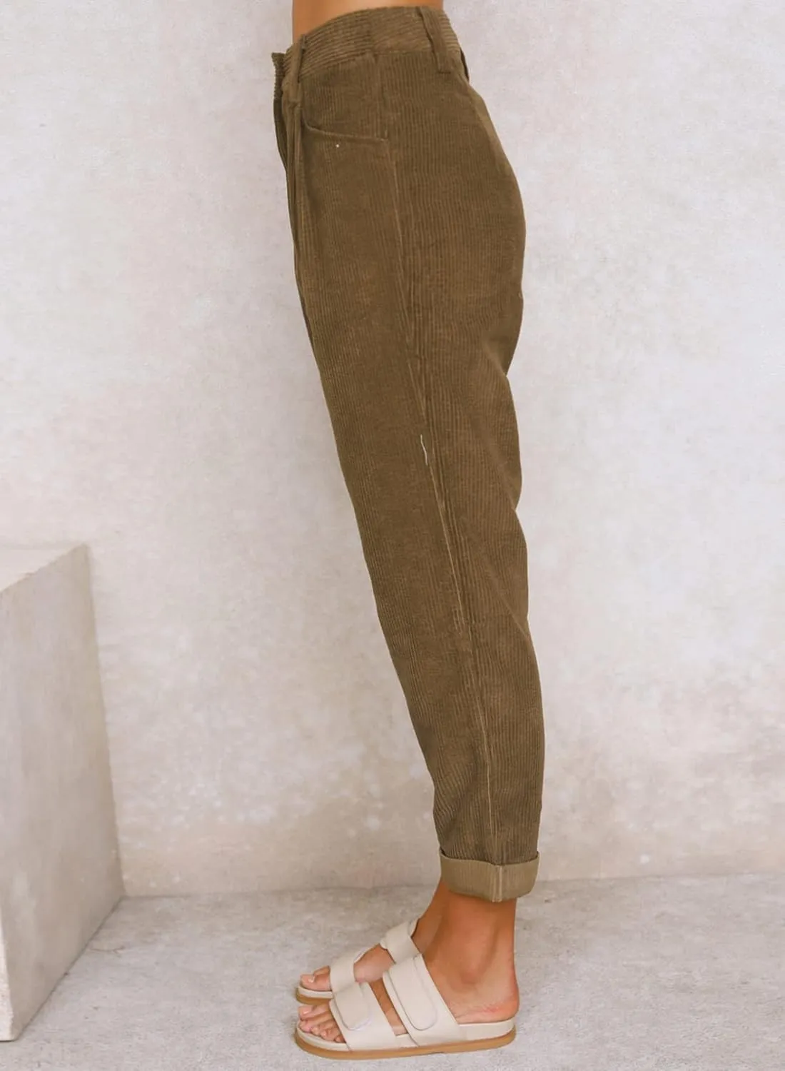 EVALESS Corduroy Pants for Women Casual High Waisted Straight Leg Pants Loose Comfy Trousers with Pockets
