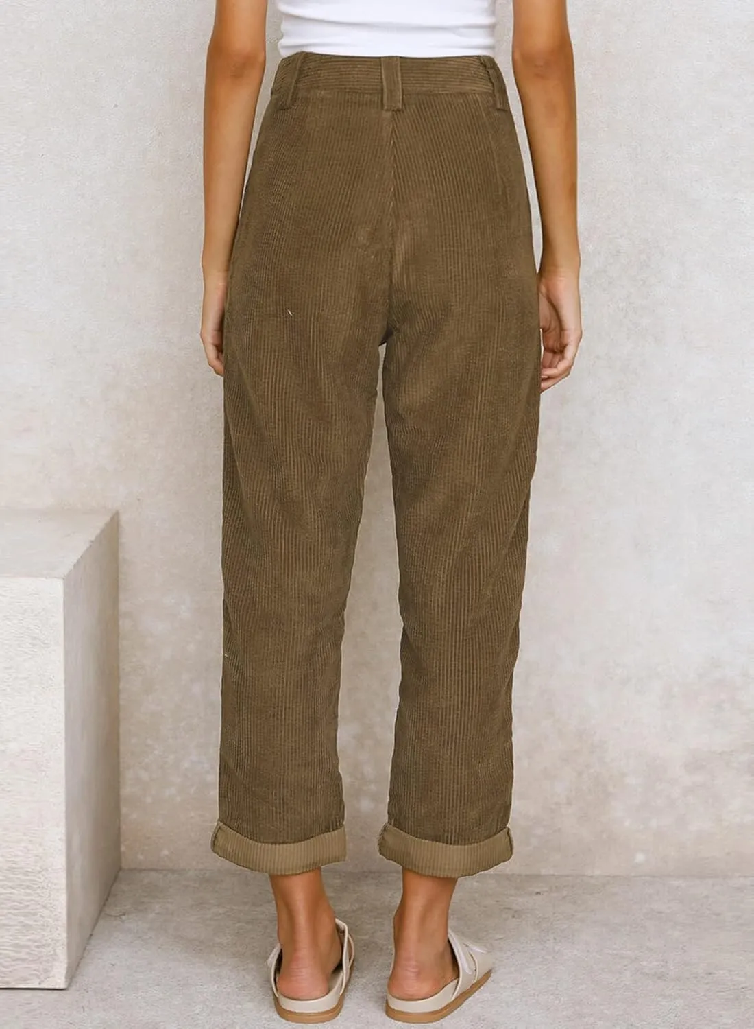 EVALESS Corduroy Pants for Women Casual High Waisted Straight Leg Pants Loose Comfy Trousers with Pockets