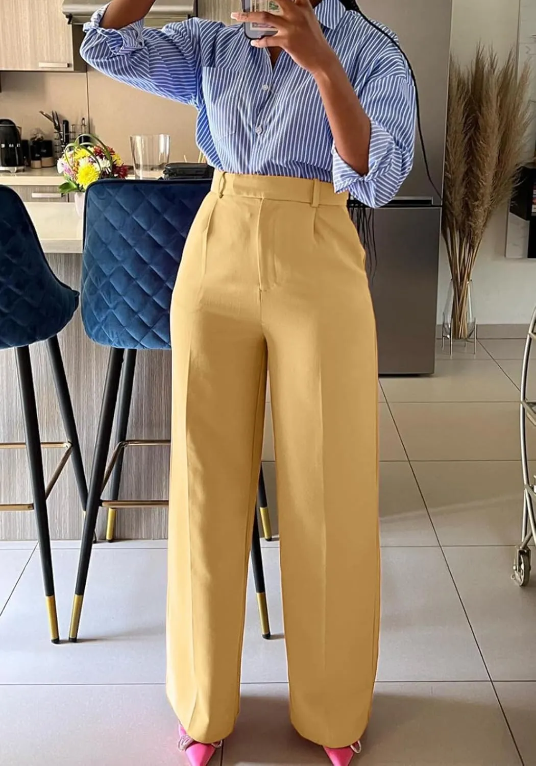 Famnbro Womens Dress Pants Slacks High Waisted Wide Leg Yoga Business Work Pants Trousers