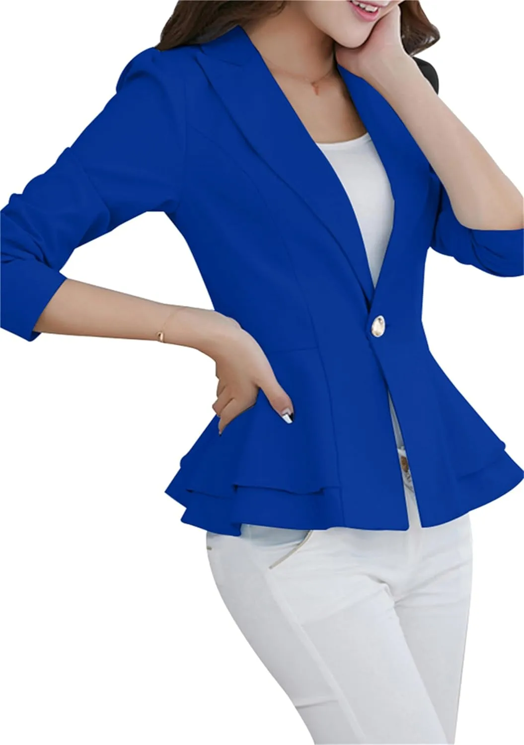 Fashion Button Down Blazer for Women Lightweight Lapel Front Open Blazer Casual Business Slim Fit Blazer