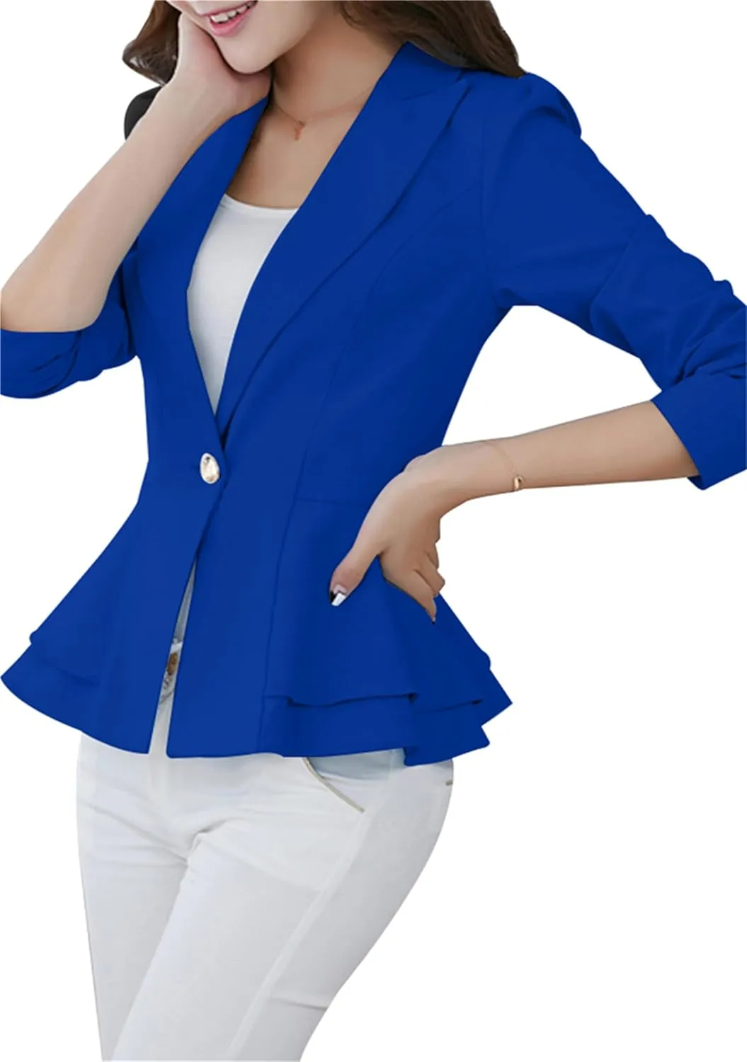 Fashion Button Down Blazer for Women Lightweight Lapel Front Open Blazer Casual Business Slim Fit Blazer