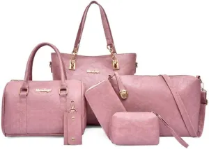Fashion Shouler Bag 6 Pcs Set Pu Leather Women Tote Handbag Crossbody Bag Satchel Clutch Purses With Large Capacity
