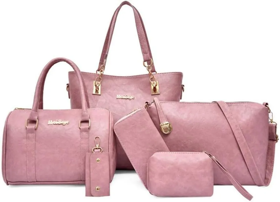 Fashion Shouler Bag 6 Pcs Set Pu Leather Women Tote Handbag Crossbody Bag Satchel Clutch Purses With Large Capacity