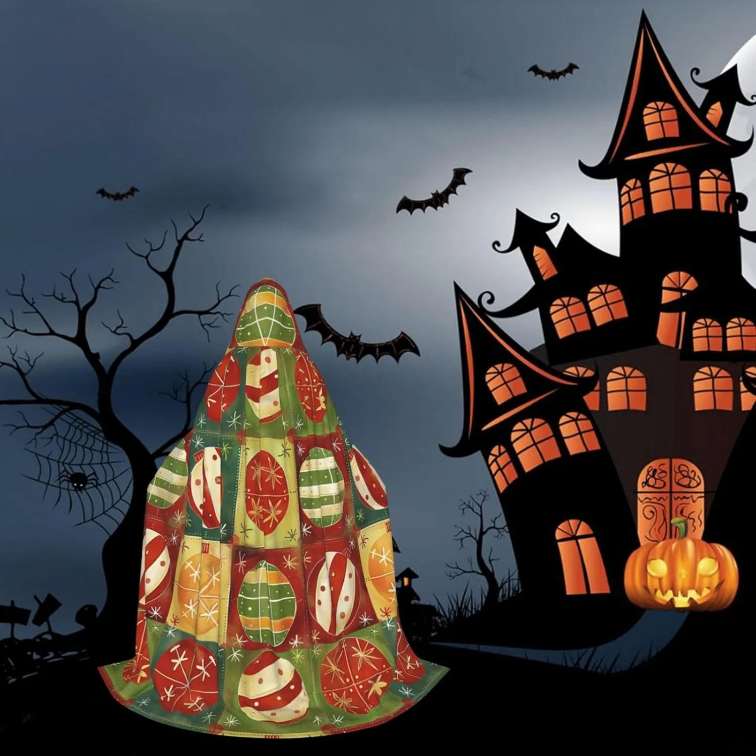 Festival Prints Halloween Cape For Teenagers, Hooded Cloak Long Cape Costume Cloak For Party Or Cosplay