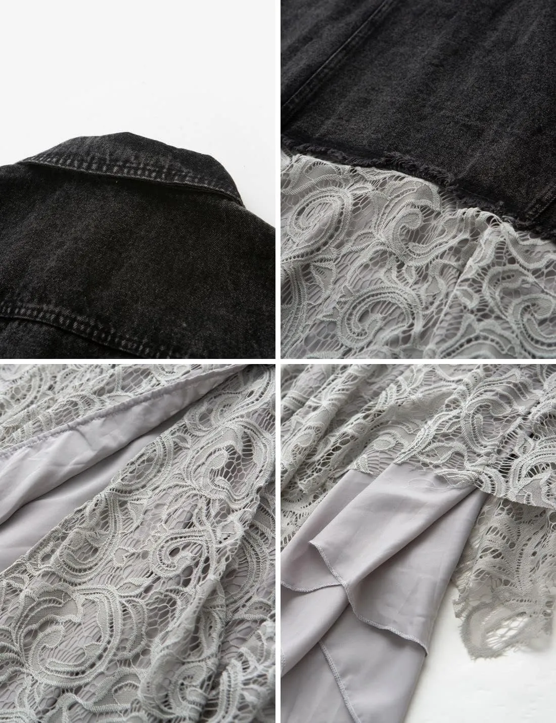 FindThy Womens Denim Vest Sleeveless Ripped Draped Patchwork Cardigan Jean Vest with Irregular Lace Extender Hem