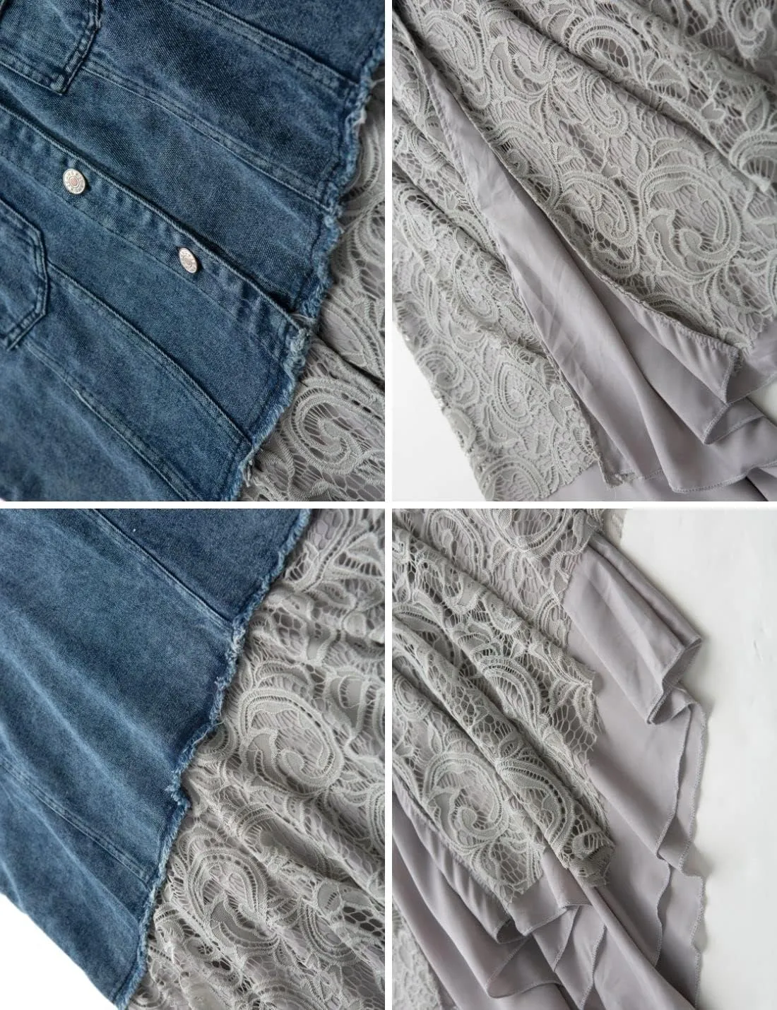 FindThy Womens Denim Vest Sleeveless Ripped Draped Patchwork Cardigan Jean Vest with Irregular Lace Extender Hem