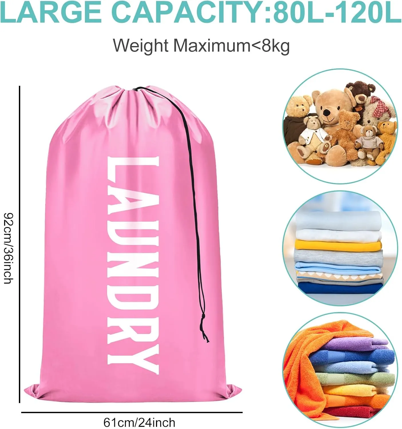 Fiodrimy 2 Pack XL Travel Laundry Bag, Machine Washable Dirty Clothes Organizer, Large Enough to Hold 4 Loads of Laundry, Easy Fit a Laundry Basket (Pink Blue, 24" x 36")