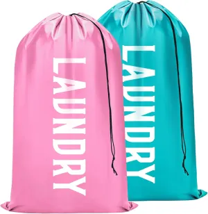 Fiodrimy 2 Pack XL Travel Laundry Bag, Machine Washable Dirty Clothes Organizer, Large Enough to Hold 4 Loads of Laundry, Easy Fit a Laundry Basket (Pink Blue, 24" x 36")