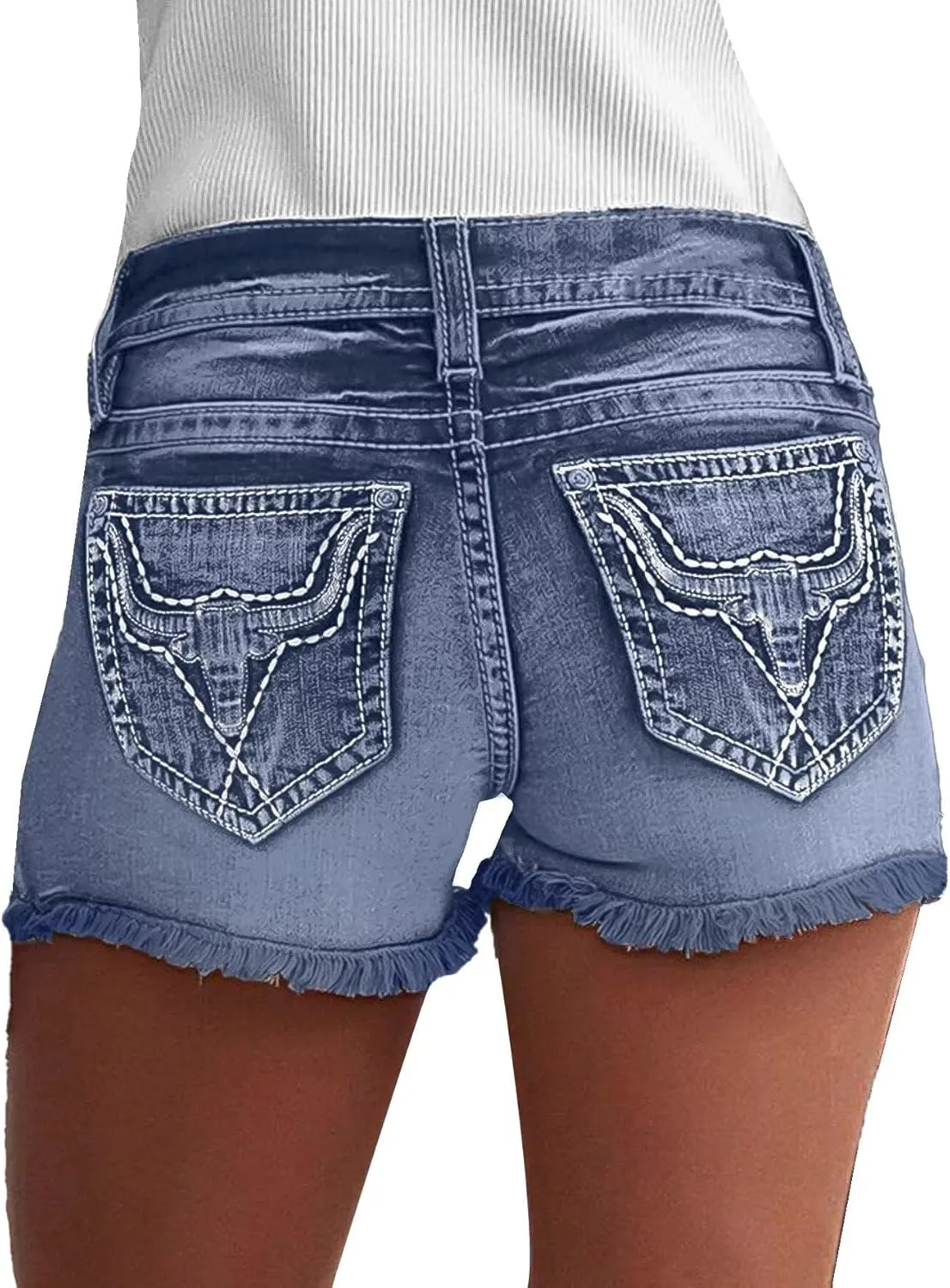 Flamingals Jean Shorts for Women Mid Waisted Stretchy Ripped Denim Shorts Raw Hem Curvy Summer Trendy