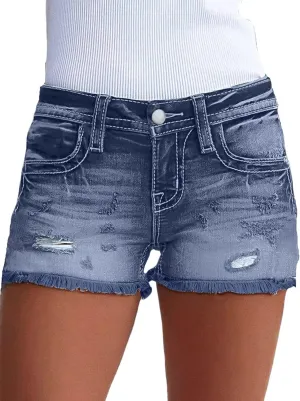 Flamingals Jean Shorts for Women Mid Waisted Stretchy Ripped Denim Shorts Raw Hem Curvy Summer Trendy