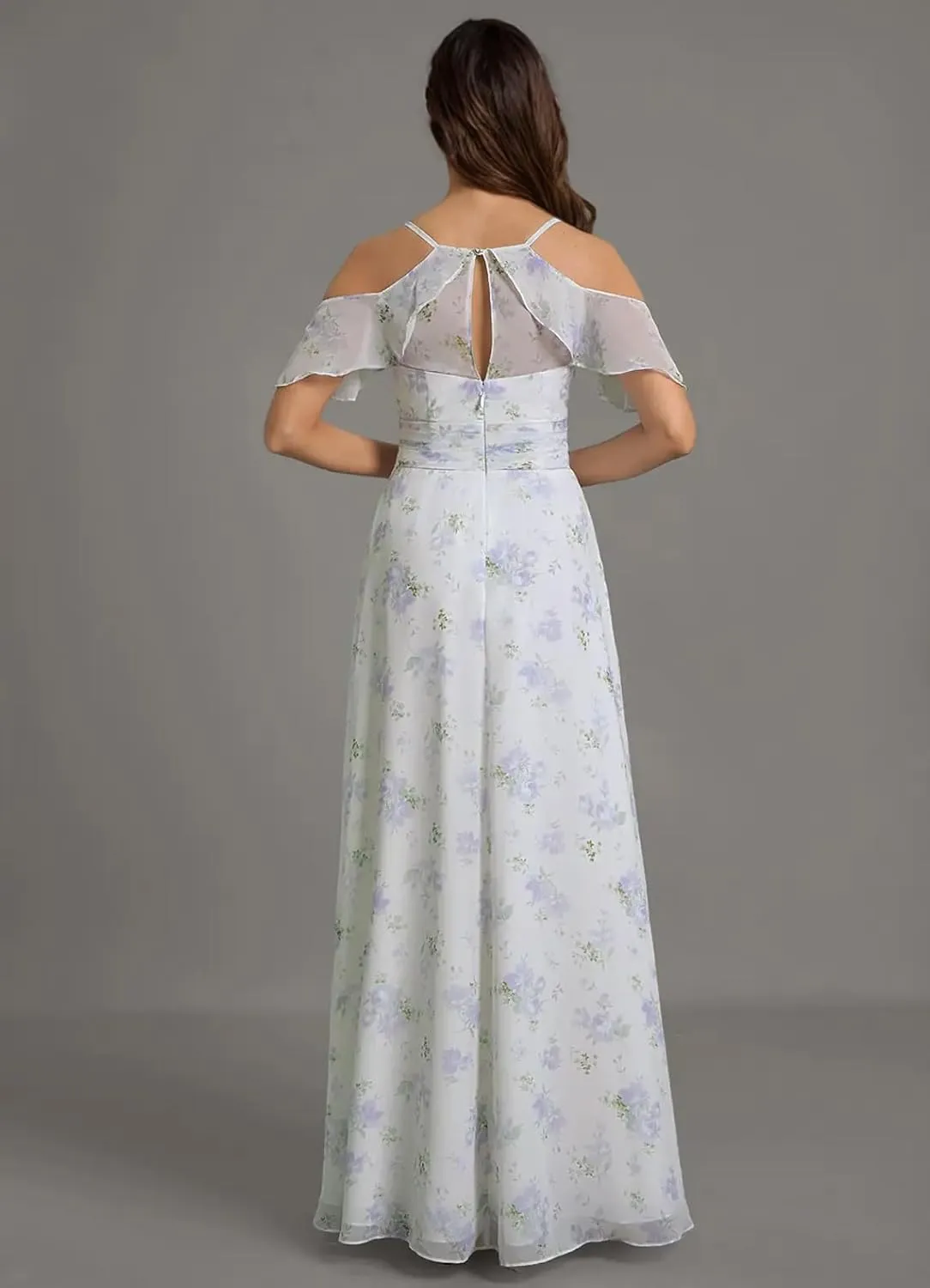 Floral Chiffon Bridesmaid Dress with Slit for Women 2025 Long A Line Chiffon Formal Party Dress