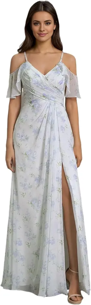 Floral Chiffon Bridesmaid Dress with Slit for Women 2025 Long A Line Chiffon Formal Party Dress