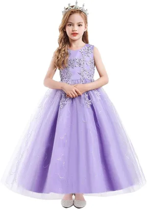 Flower Girls Lace Applique Wedding Sequins Dress Princess Pageant Communion Birthday Xmas Party Evening Tulle Gown