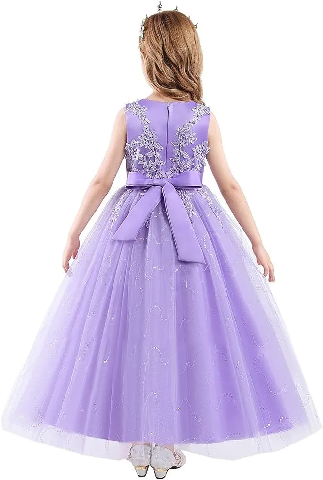 Flower Girls Lace Applique Wedding Sequins Dress Princess Pageant Communion Birthday Xmas Party Evening Tulle Gown