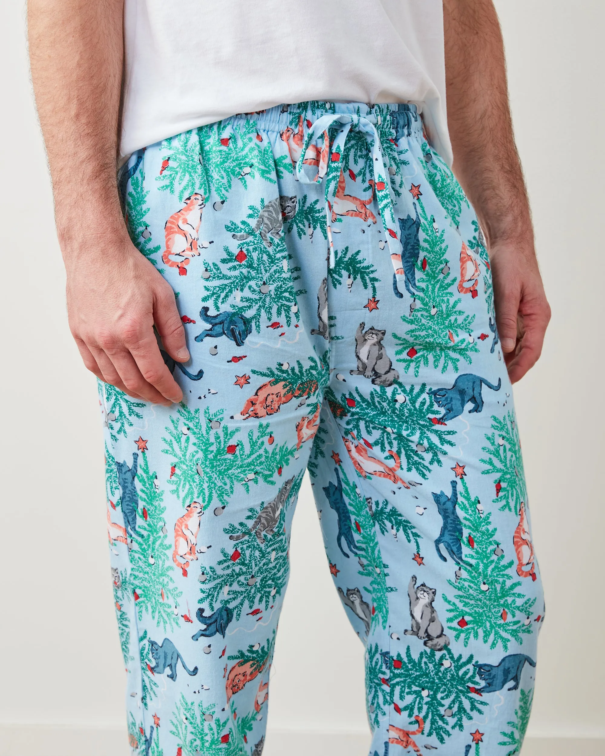 Frisky Firs - Men's Lightweight Flannel PJ Pants - Twinkling Blue