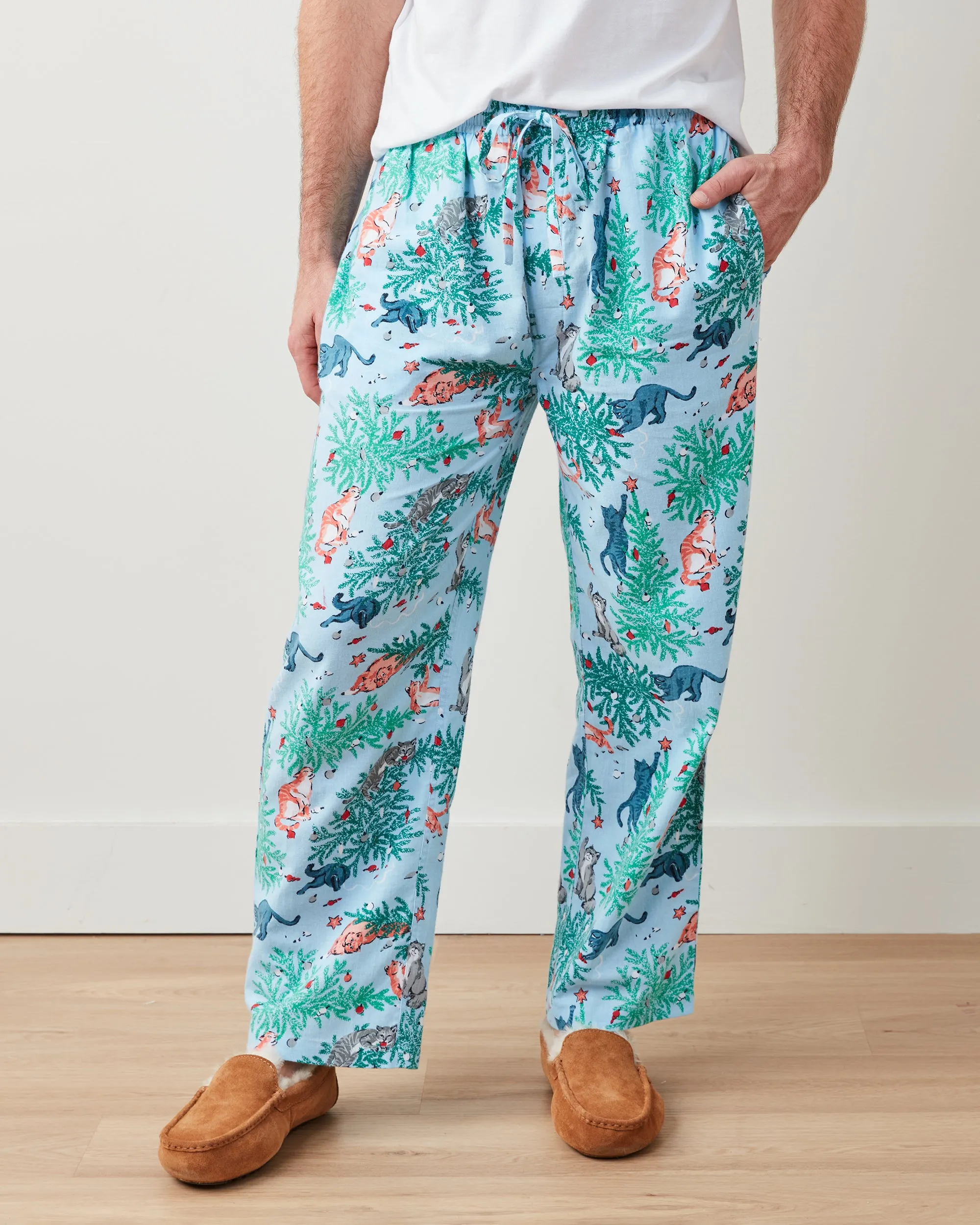 Frisky Firs - Men's Lightweight Flannel PJ Pants - Twinkling Blue