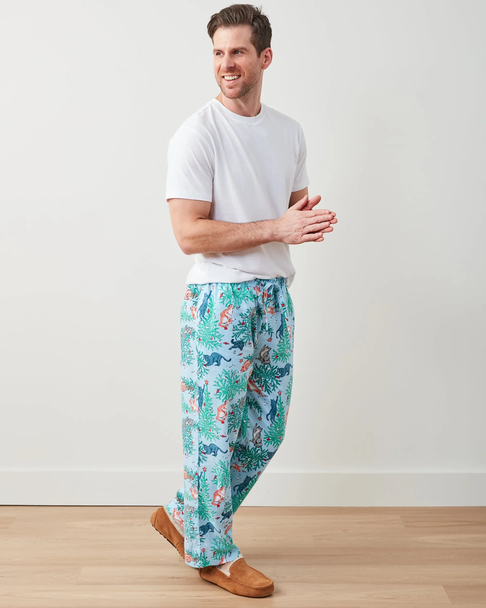 Frisky Firs - Men's Lightweight Flannel PJ Pants - Twinkling Blue