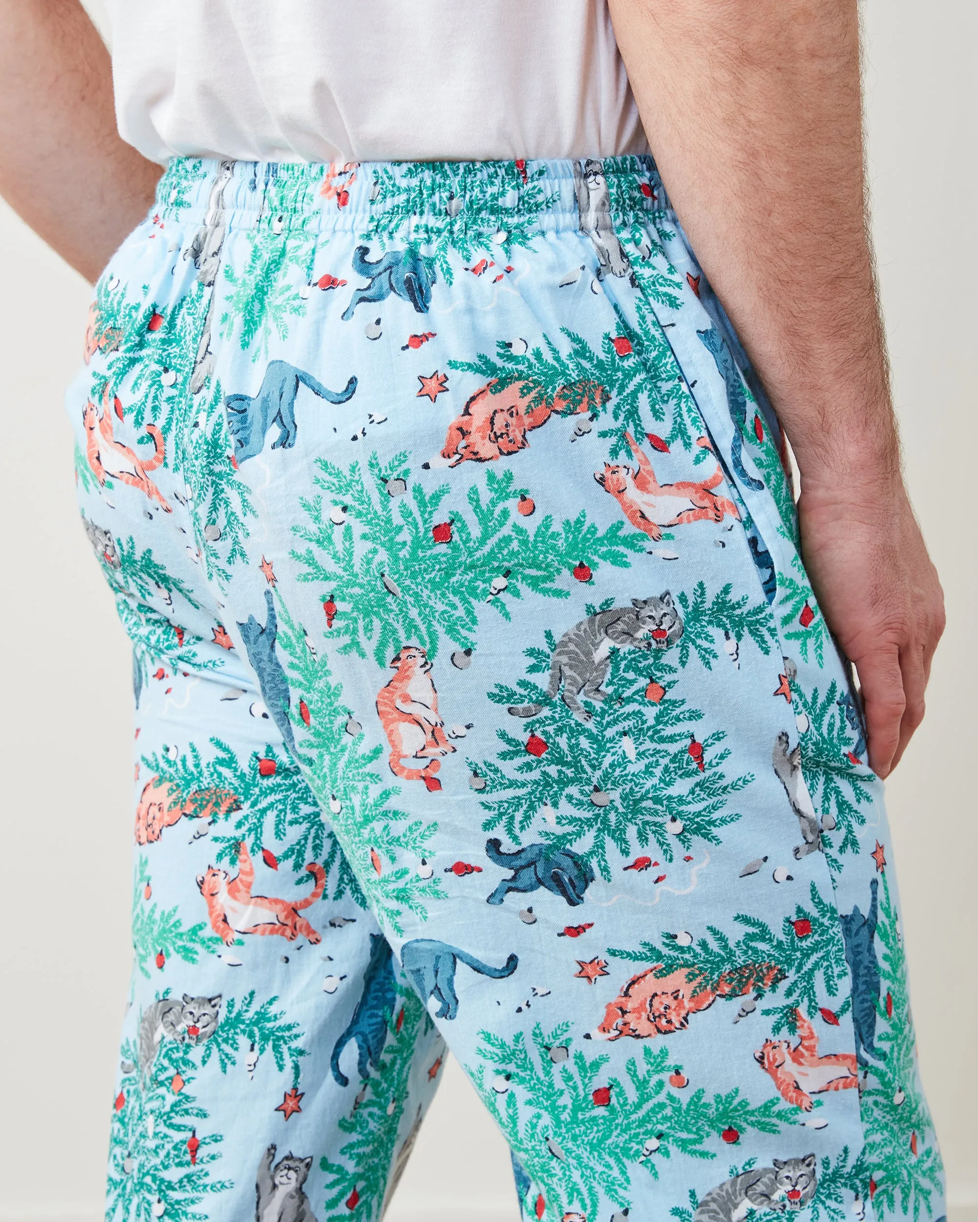 Frisky Firs - Men's Lightweight Flannel PJ Pants - Twinkling Blue