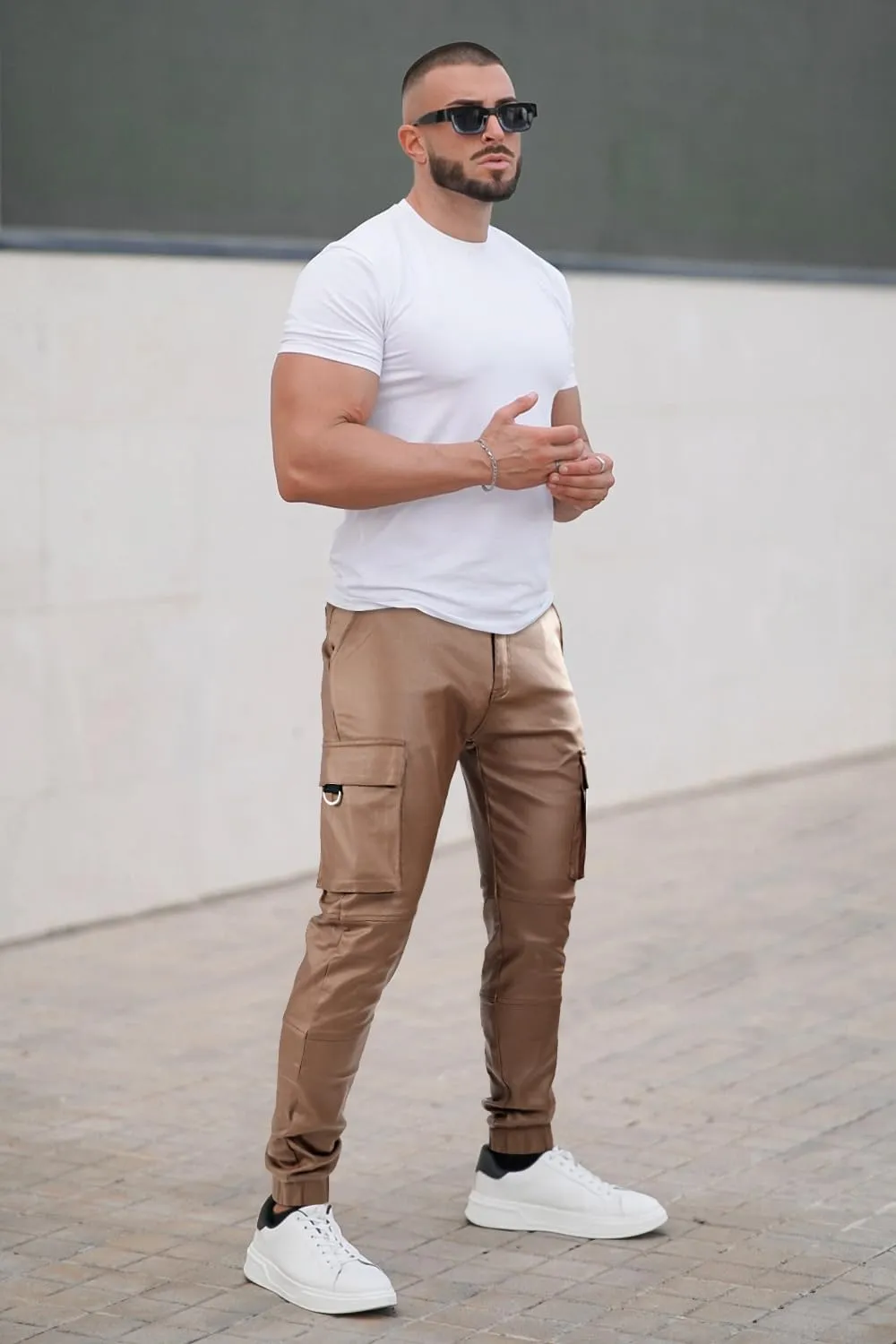 GINGTTO Mens Cargo Pants Joggers Leather Pants for Men Slim Fit