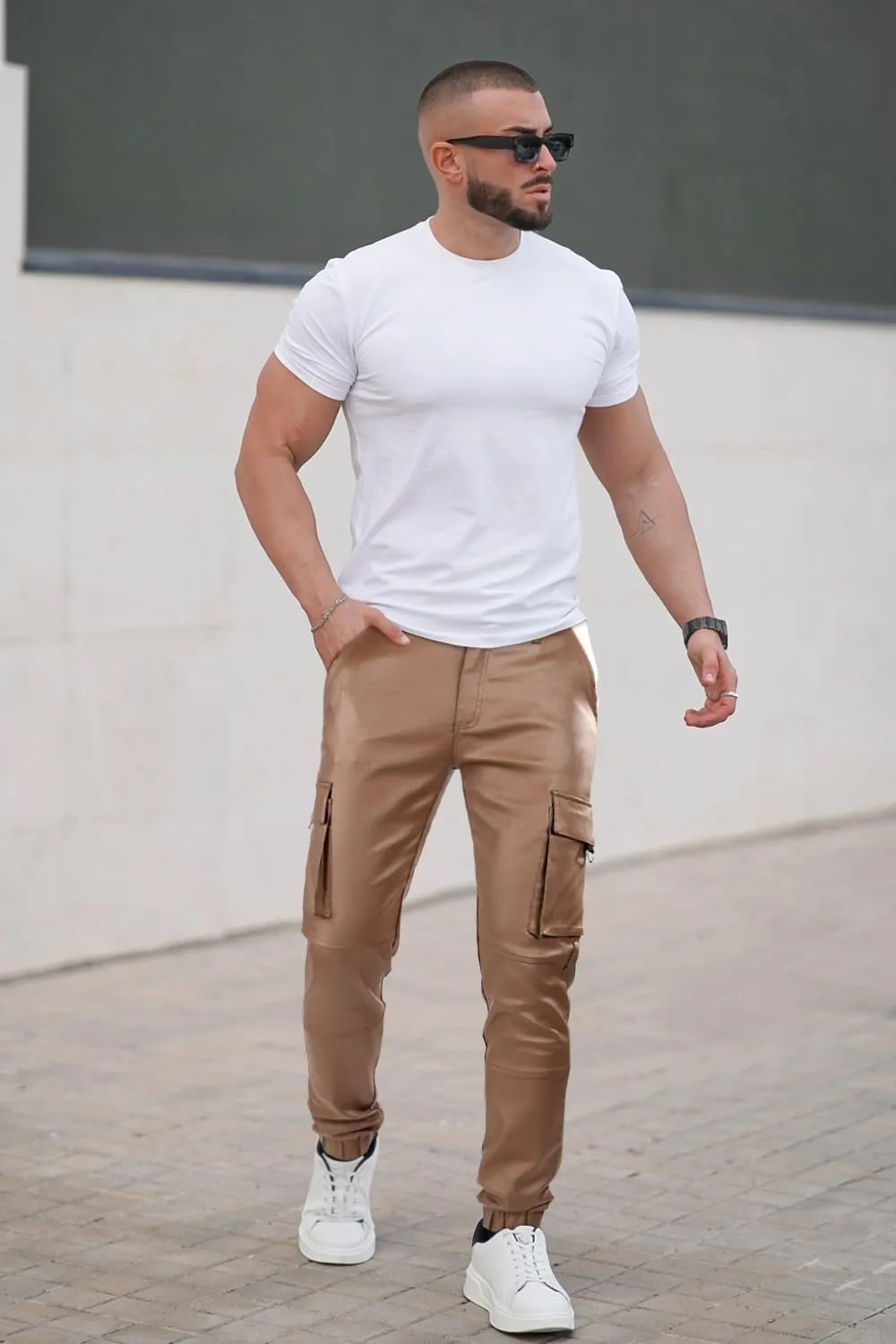 GINGTTO Mens Cargo Pants Joggers Leather Pants for Men Slim Fit