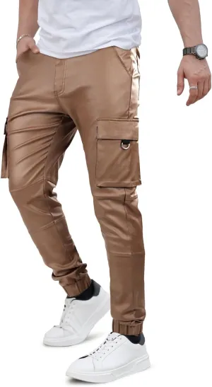 GINGTTO Mens Cargo Pants Joggers Leather Pants for Men Slim Fit