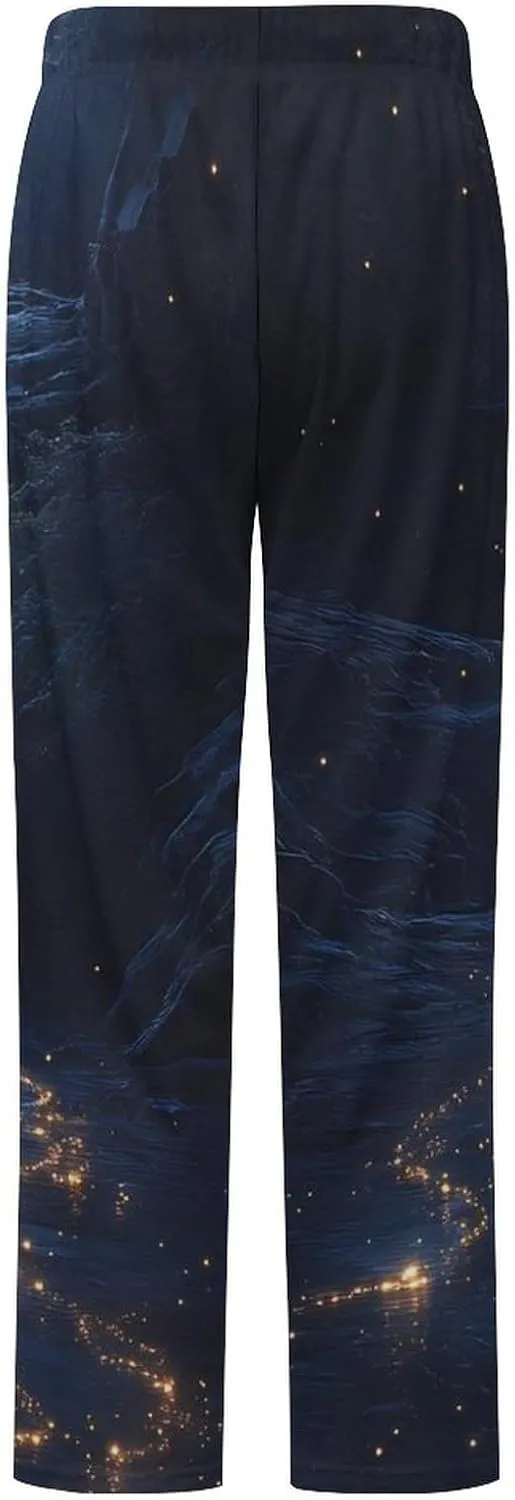 Glowing River Galaxy Womens Flannel Pajama Pants Long Length Sleep Lounge Pants with Drawstring Belt Loungewear
