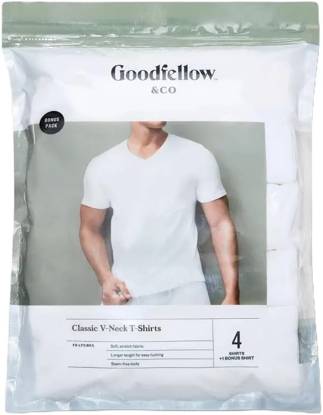 Goodfellow & Co Men's 4 1 Bonus Pack Short Sleeve V-Neck Undershirt