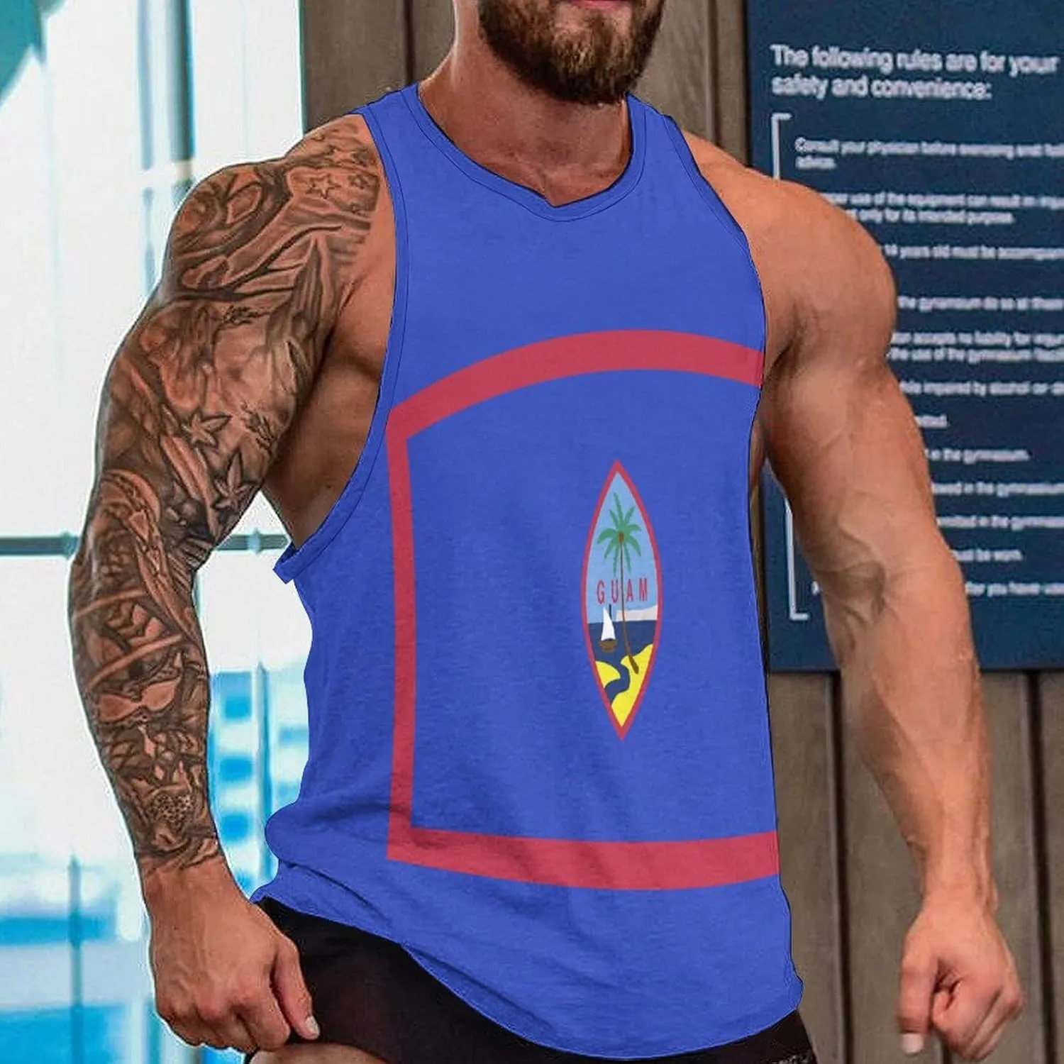 Guam Flag Tank Tops Beach Summer Sleeveless Shirts Vacation Tanks Gym Tank T-Shirt Top for Men