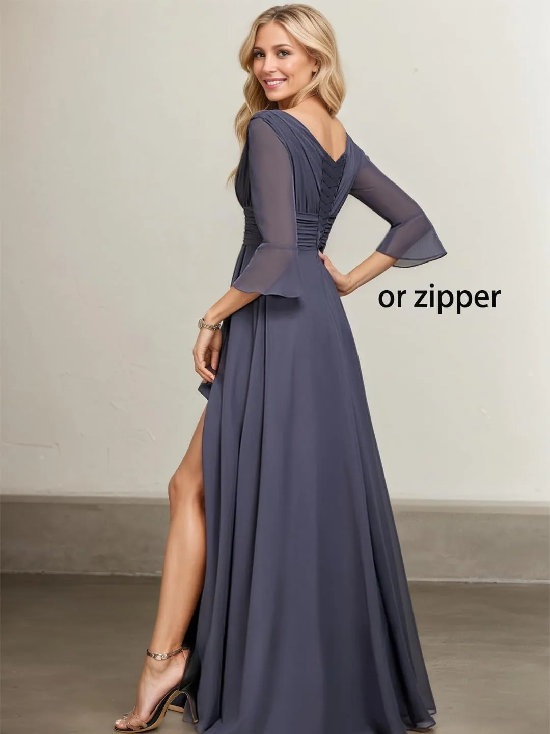 Half Sleeve Mother of The Bride Dresses for Women Long Chiffon Ruffles Elegant Formal Evening Gown with Slit
